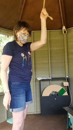 Inside the Milca Garden Bell installation of a Maypole Bells home dumbbell