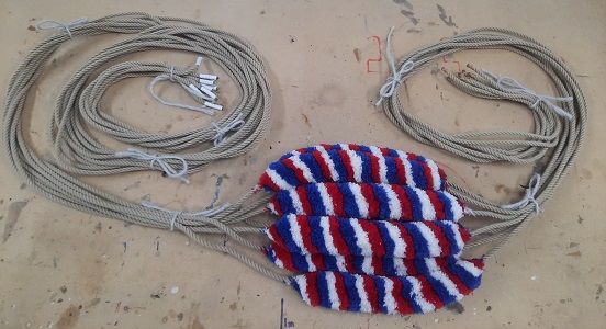 Full set of Maypole 6 Mini-Ring ropes with sallies in red white and bluue for Jubilee weekend.