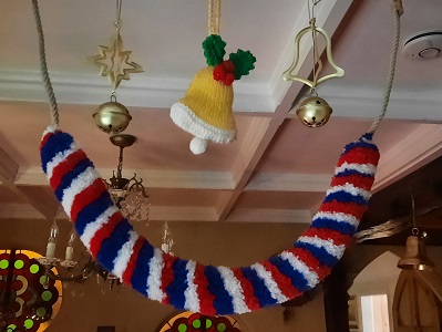decorative rope garland with sally in red, white and blue.